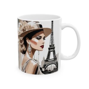 Parisian Lady Ceramic Mug — Vintage Eiffel Tower Coffee Cup (11oz & 15oz)