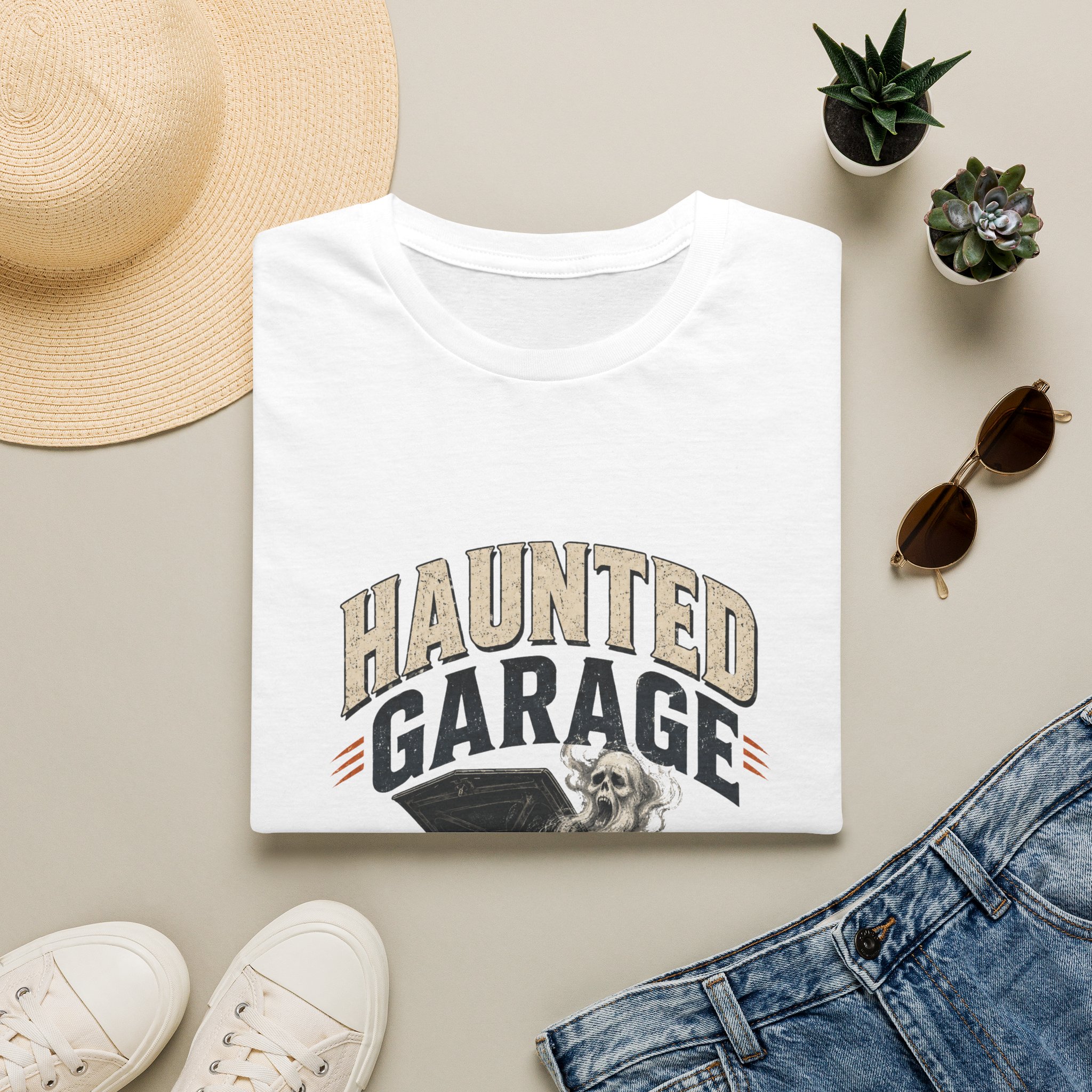 Vintage Skull & Classic Car Haunted Garage T‑Shirt