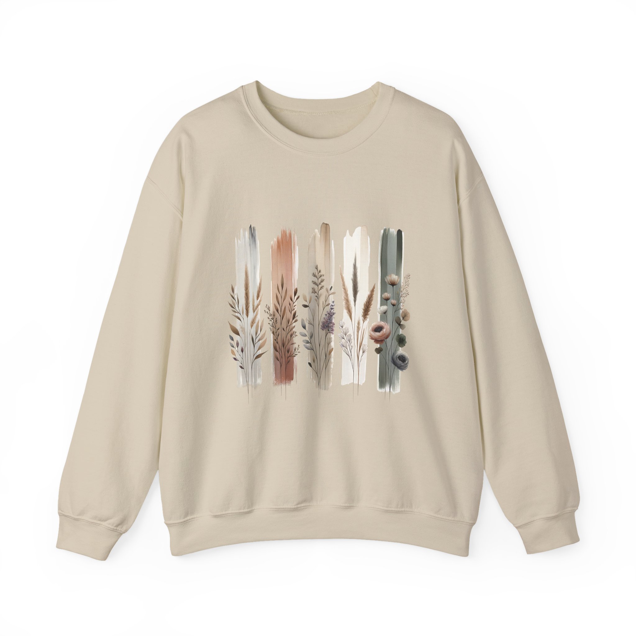 Boho Neutral Brushstroke Floral Crewneck Sweatshirt