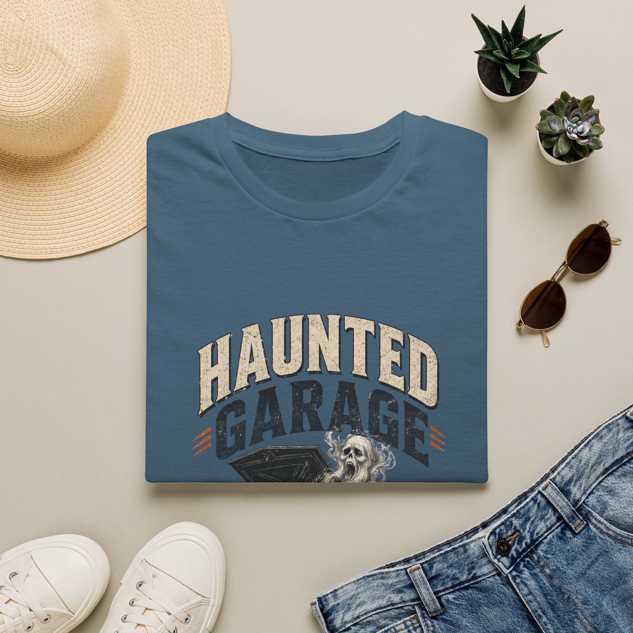 Vintage Skull & Classic Car Haunted Garage T‑Shirt