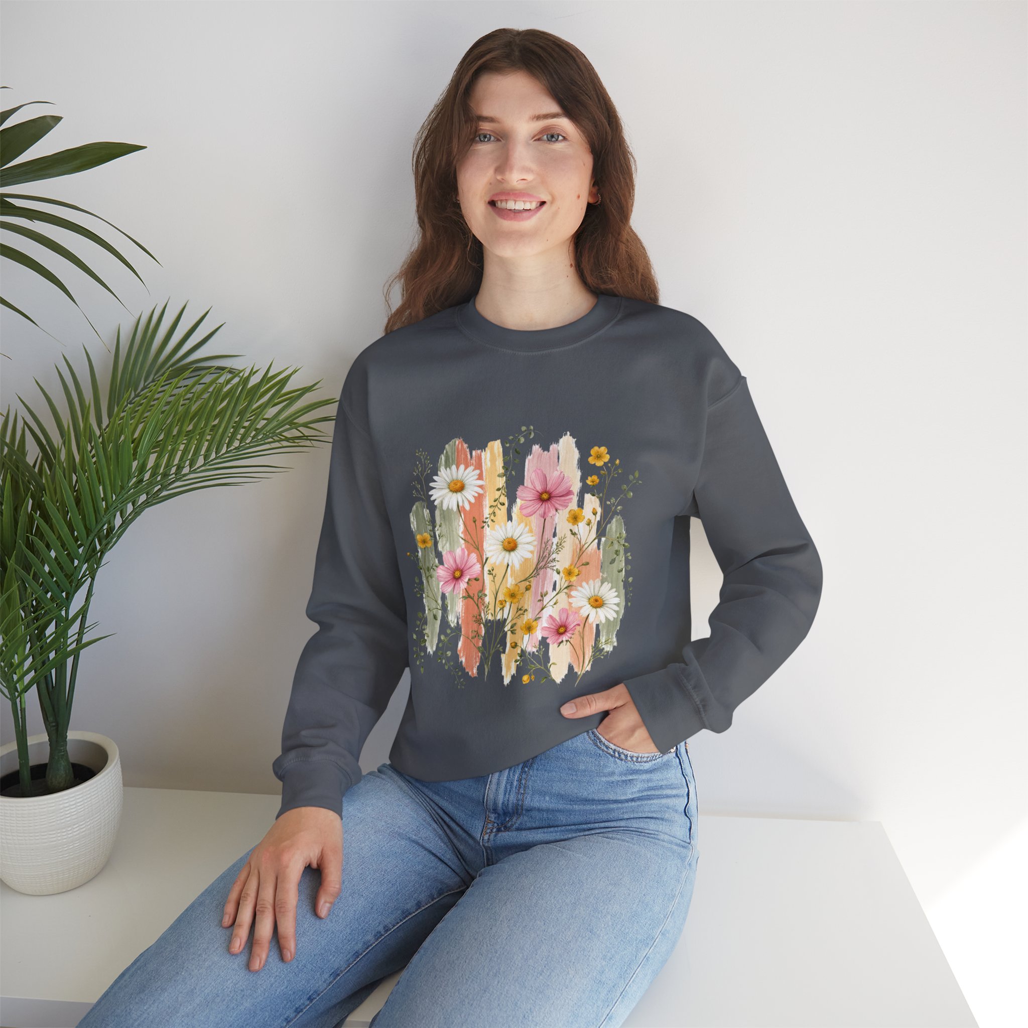 Pastel Wildflower Bouquet Watercolor Crewneck Sweatshirt