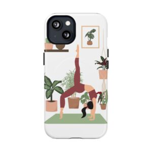 Yoga Woman Doing Wheel Pose with Indoor Plants Tough Magnetic Phone Case
