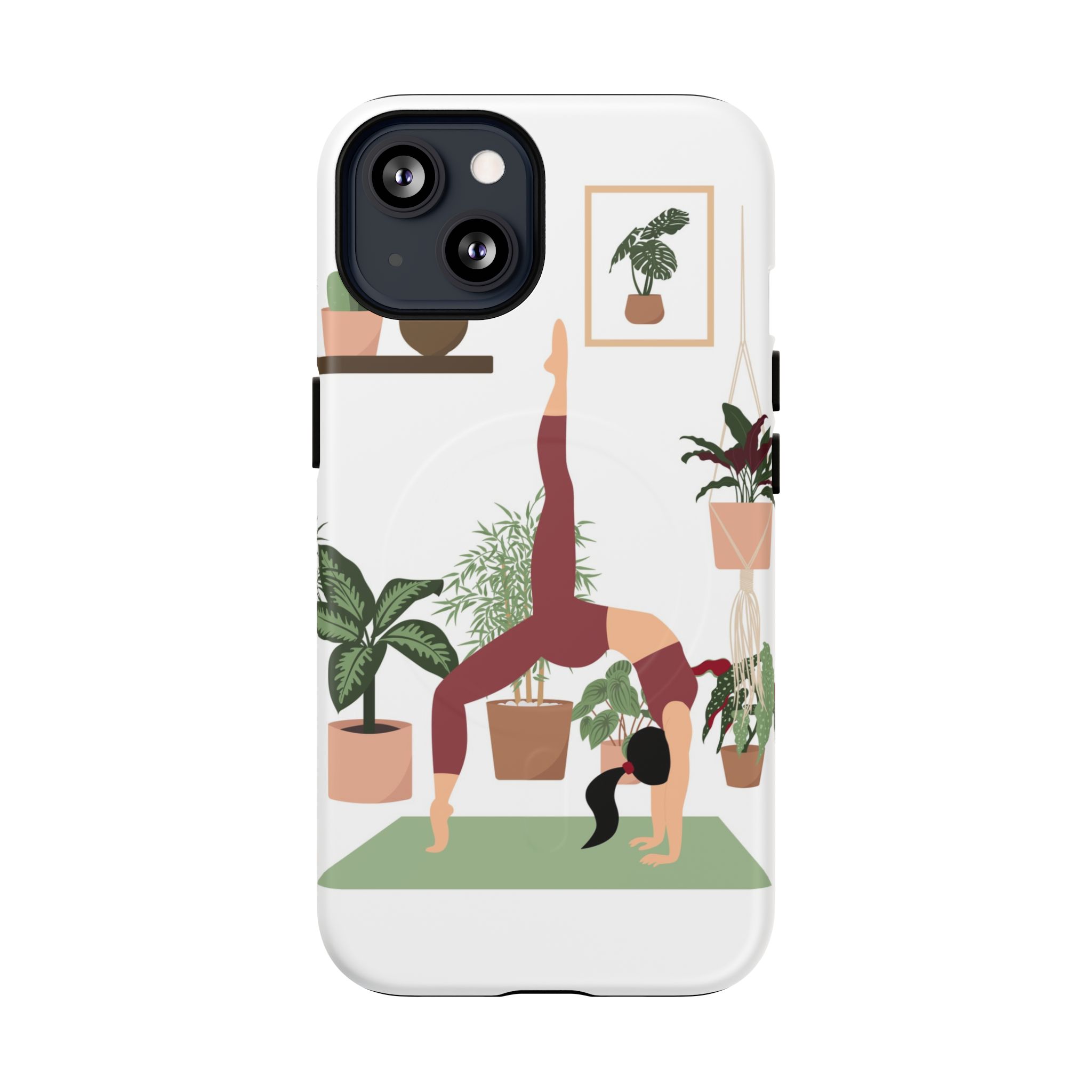 Yoga Woman Doing Wheel Pose with Indoor Plants Tough Magnetic Phone Case