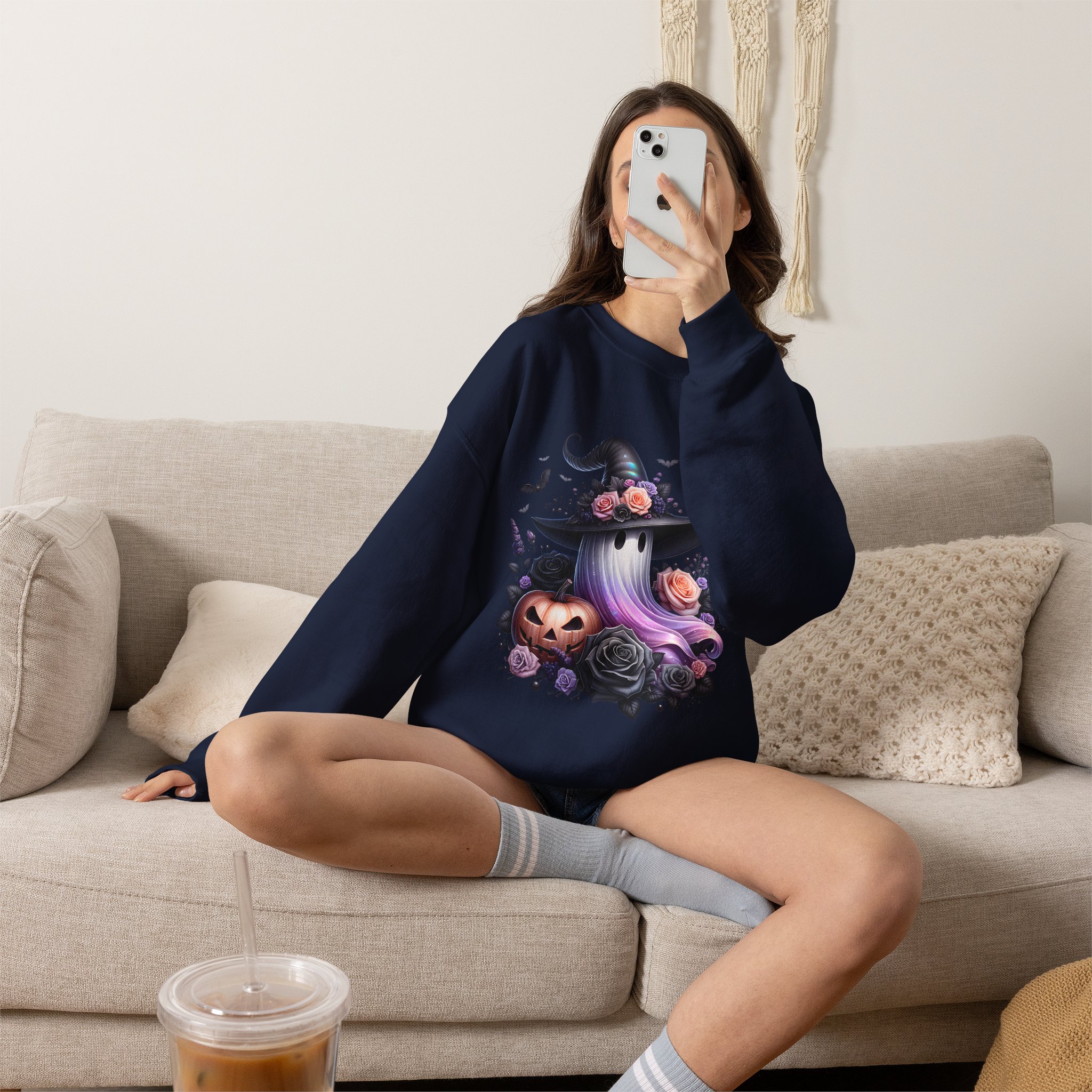 Cute Witch Hat, Pumpkin & Bats Sweatshirt