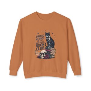 “Proud Member of the Anti-Social Book Club” Cat & Skull Crewneck Sweatshirt