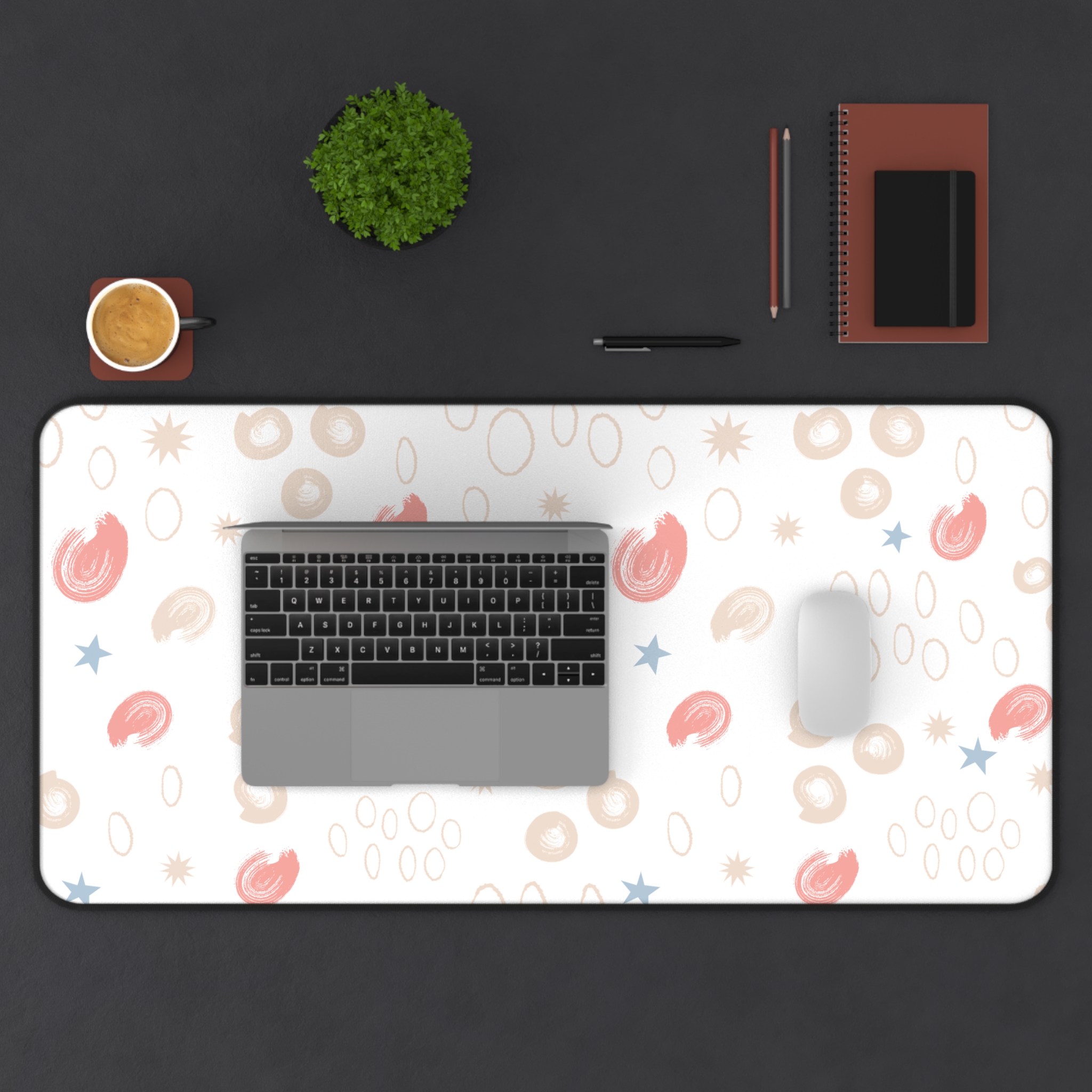 Coral & Blue Doodle Desk Mat