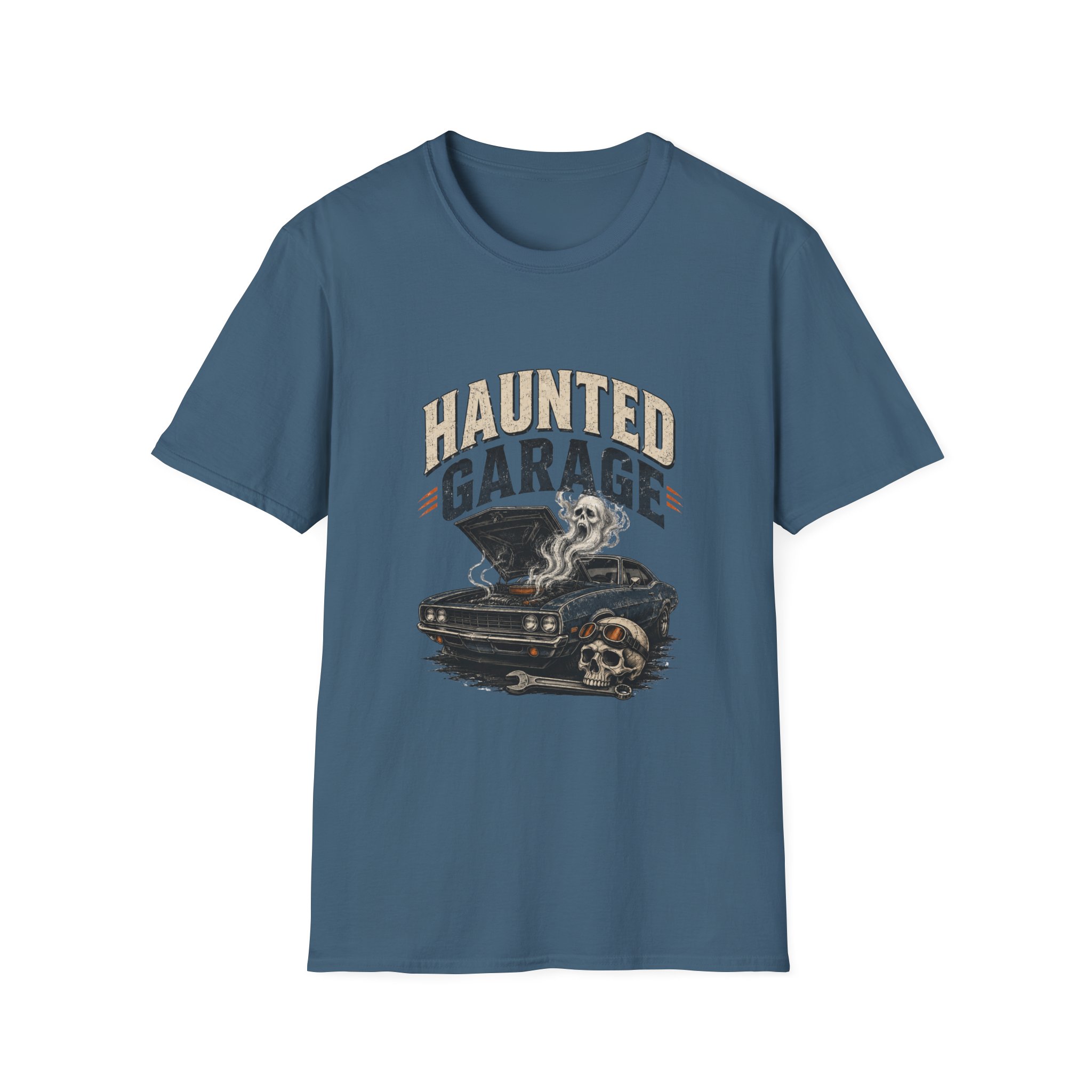Vintage Skull & Classic Car Haunted Garage T‑Shirt
