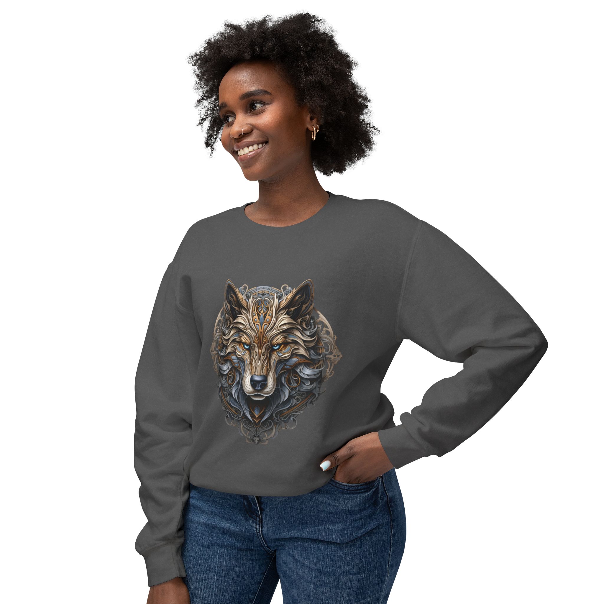 Tribal Wolf Head Crewneck Sweatshirt