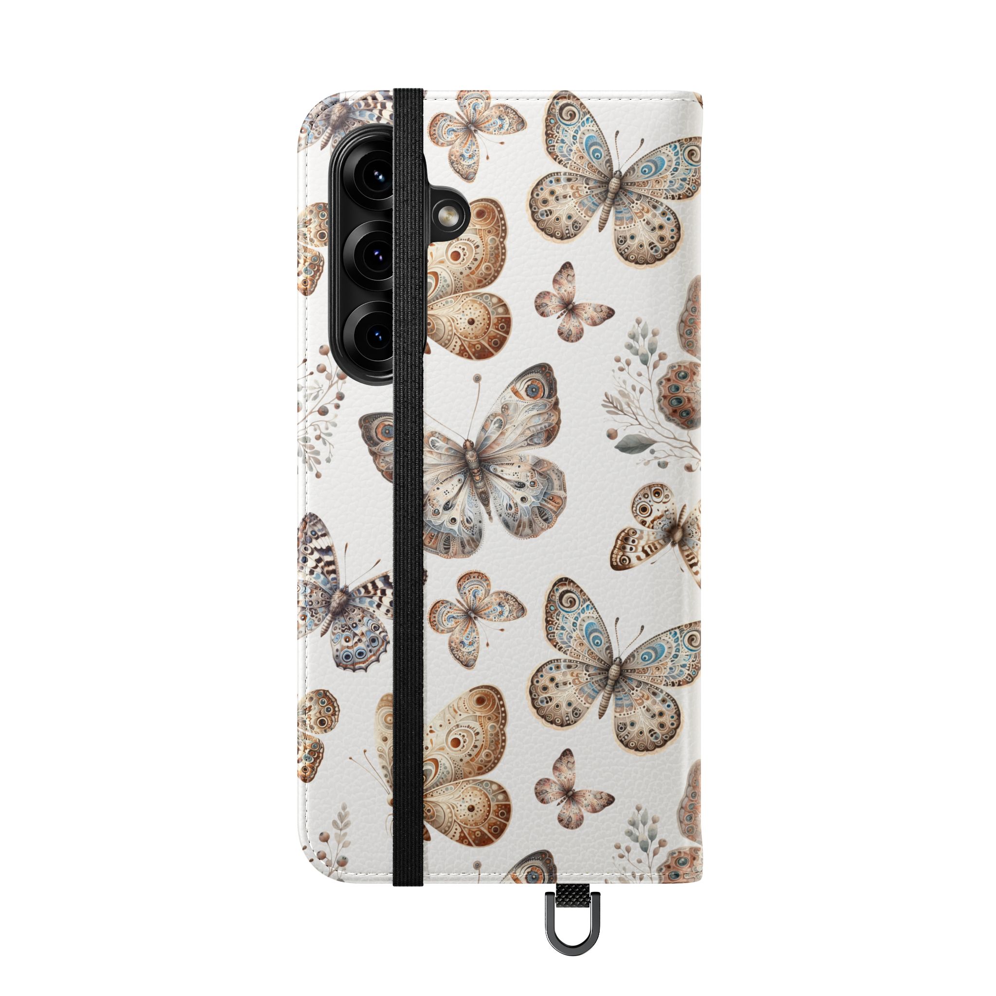 Butterfly Watercolor Flip Phone Case with Card Slots