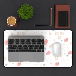 Coral & Blue Doodle Desk Mat