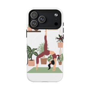 Yoga Woman Doing Wheel Pose with Indoor Plants Tough Magnetic Phone Case