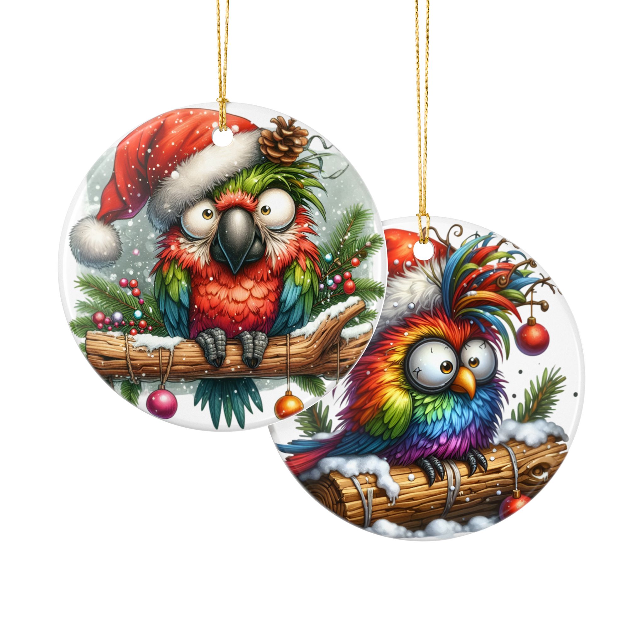 Christmas Parrot Santa Ceramic Ornament