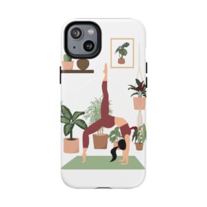 Yoga Woman Doing Wheel Pose with Indoor Plants Tough Magnetic Phone Case