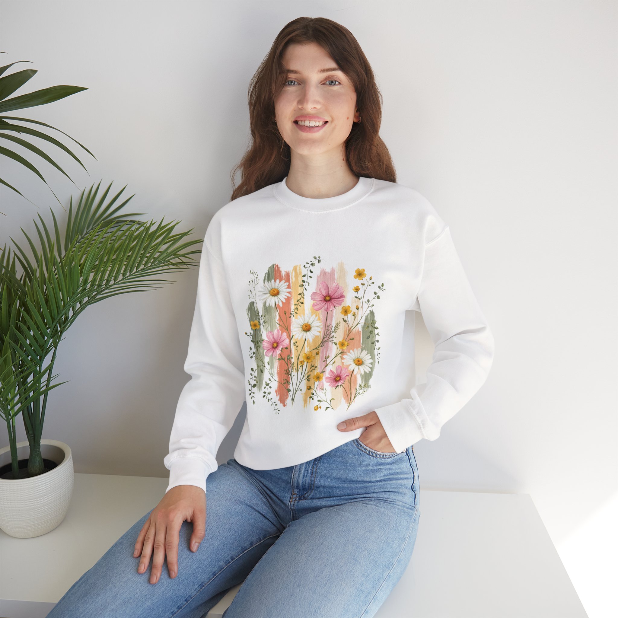 Pastel Wildflower Bouquet Watercolor Crewneck Sweatshirt