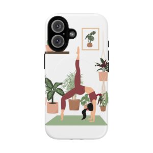 Yoga Woman Doing Wheel Pose with Indoor Plants Tough Magnetic Phone Case