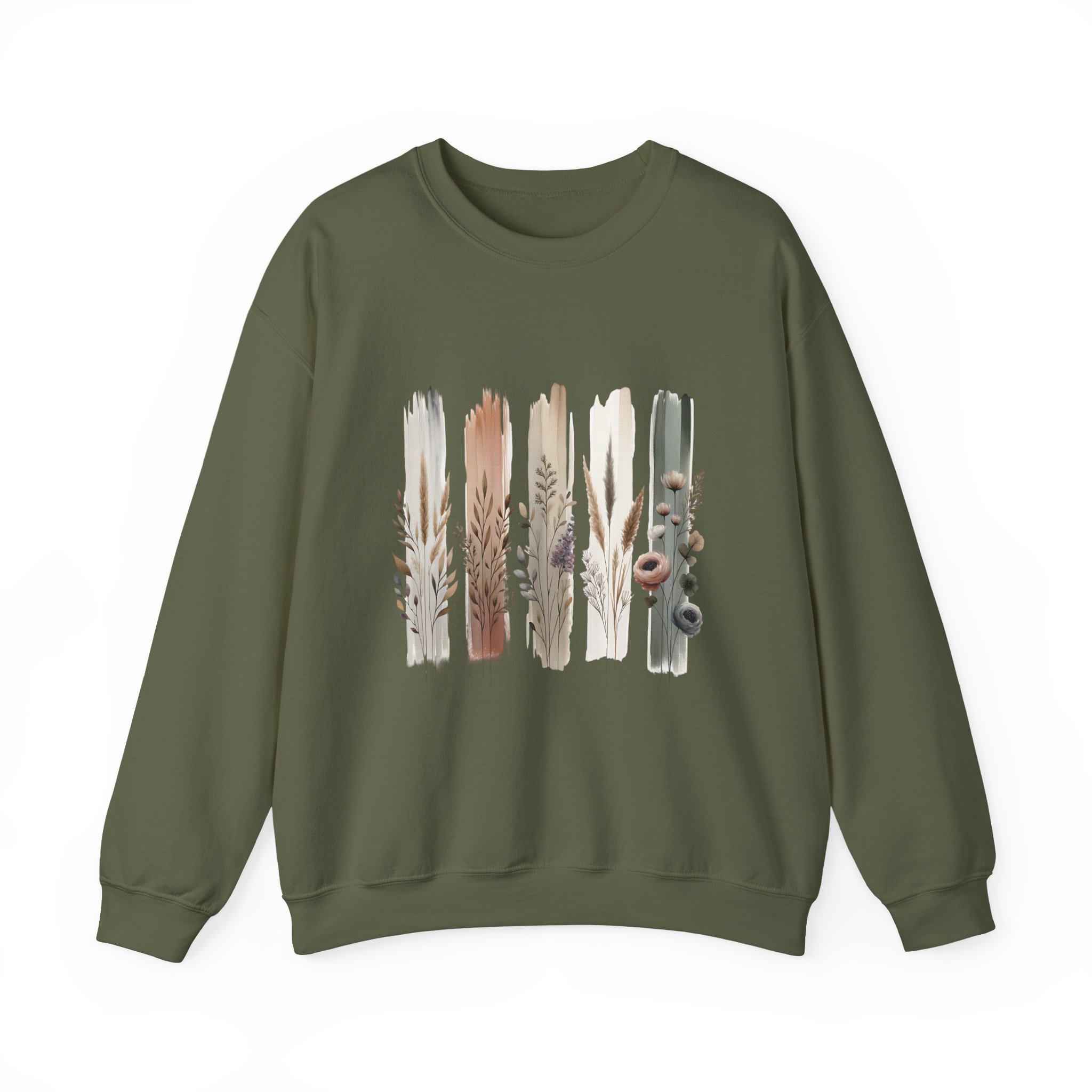 Boho Neutral Brushstroke Floral Crewneck Sweatshirt