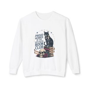 “Proud Member of the Anti-Social Book Club” Cat & Skull Crewneck Sweatshirt
