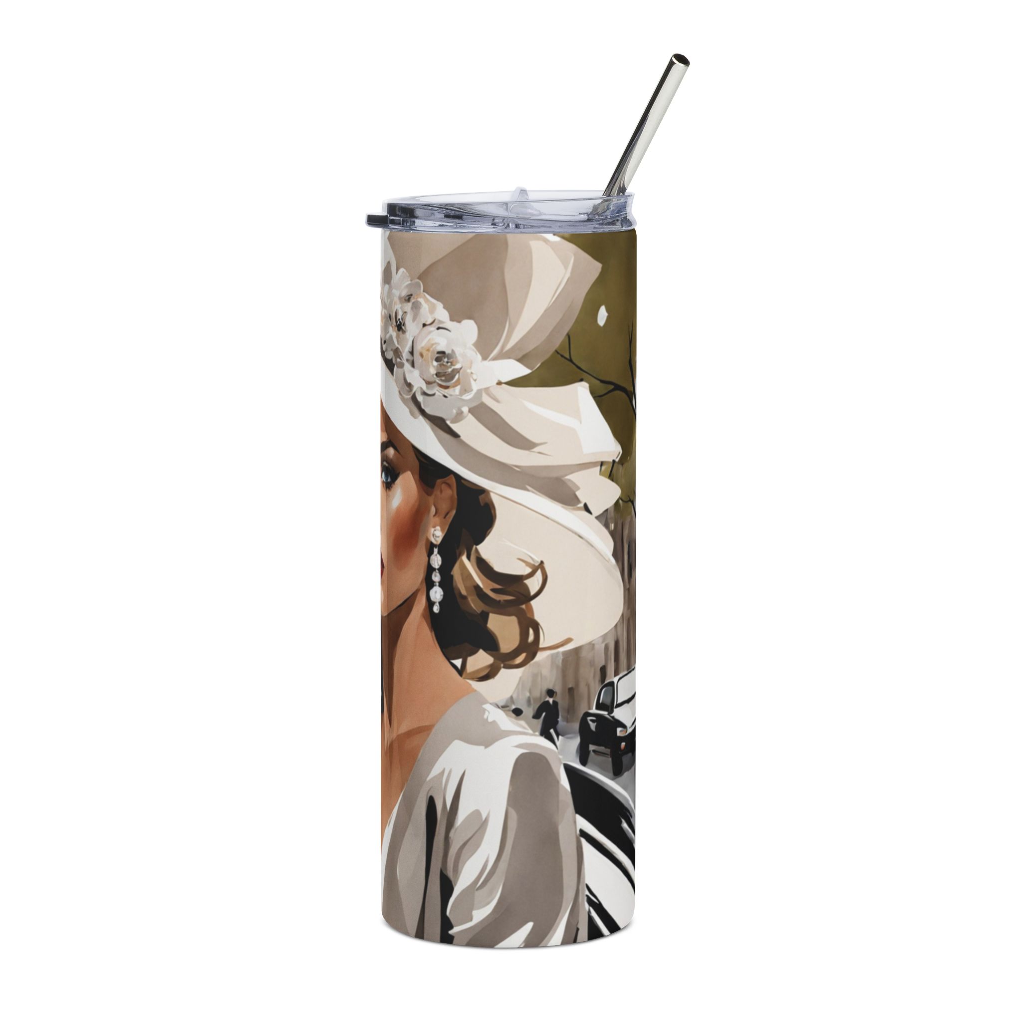 Elegant Parisian Lady in Hat Travel Tumbler 20oz