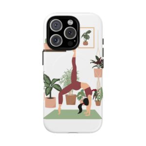 Yoga Woman Doing Wheel Pose with Indoor Plants Tough Magnetic Phone Case