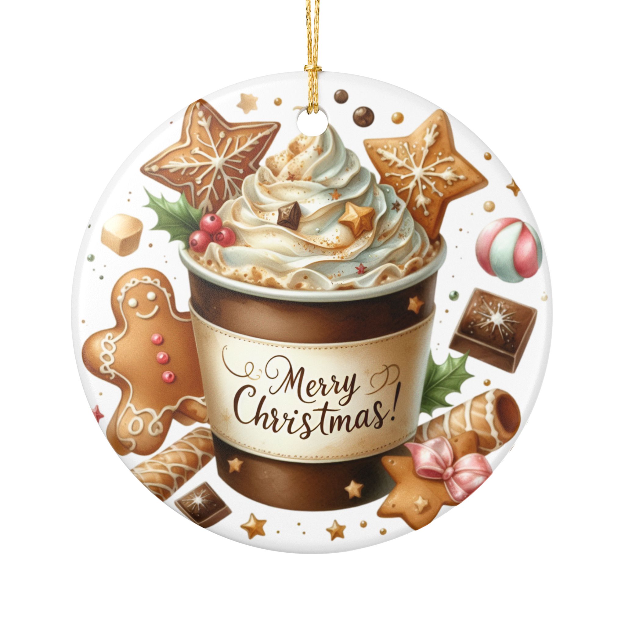 Hot Cocoa Christmas Ceramic Ornament