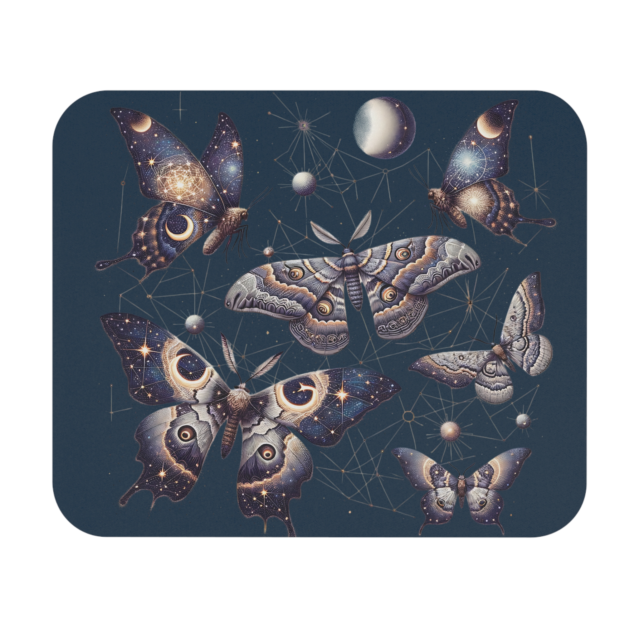 Celestial Moths Cosmic Night Sky Mouse Pad