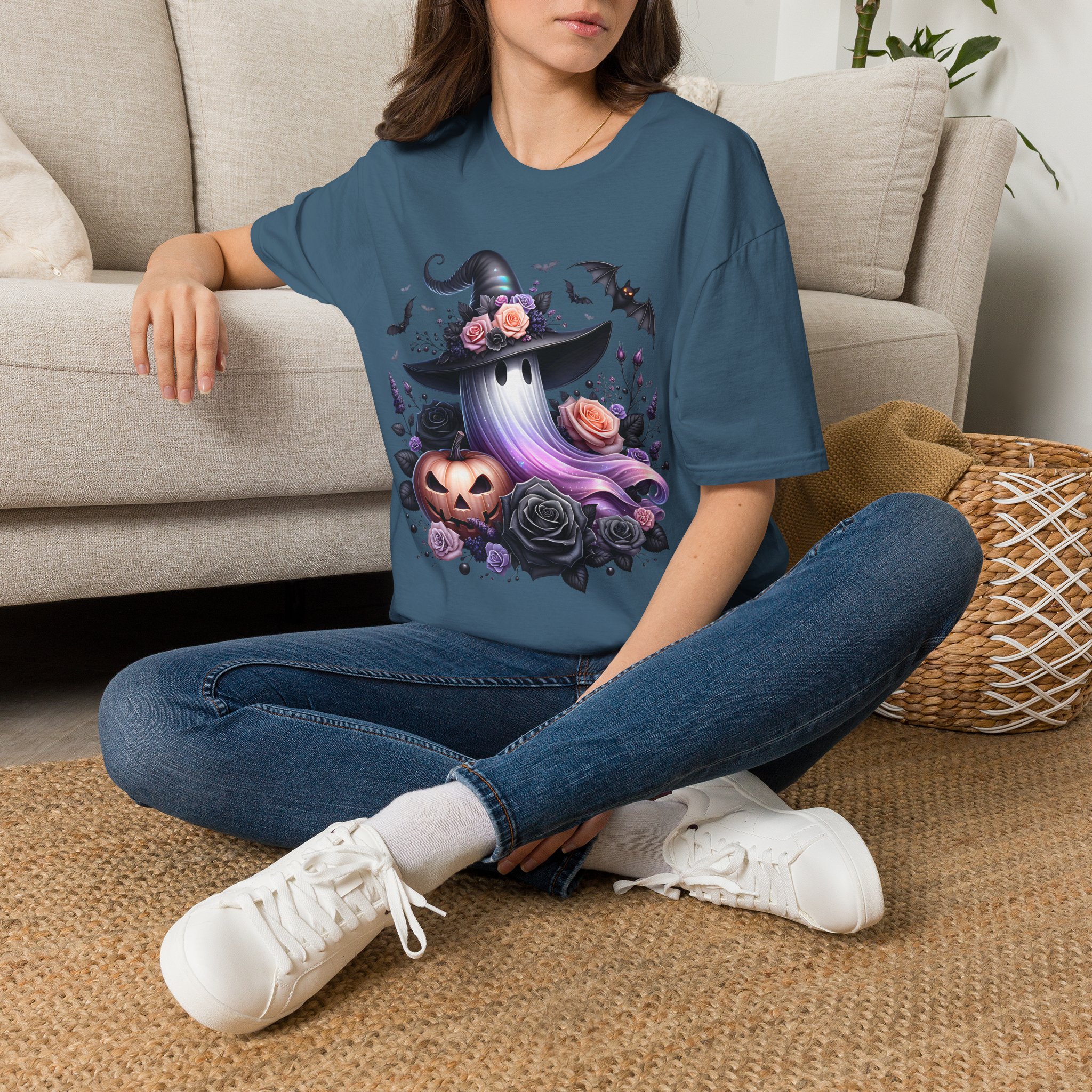 Cute Floral Witchy Ghost Hat T-Shirt