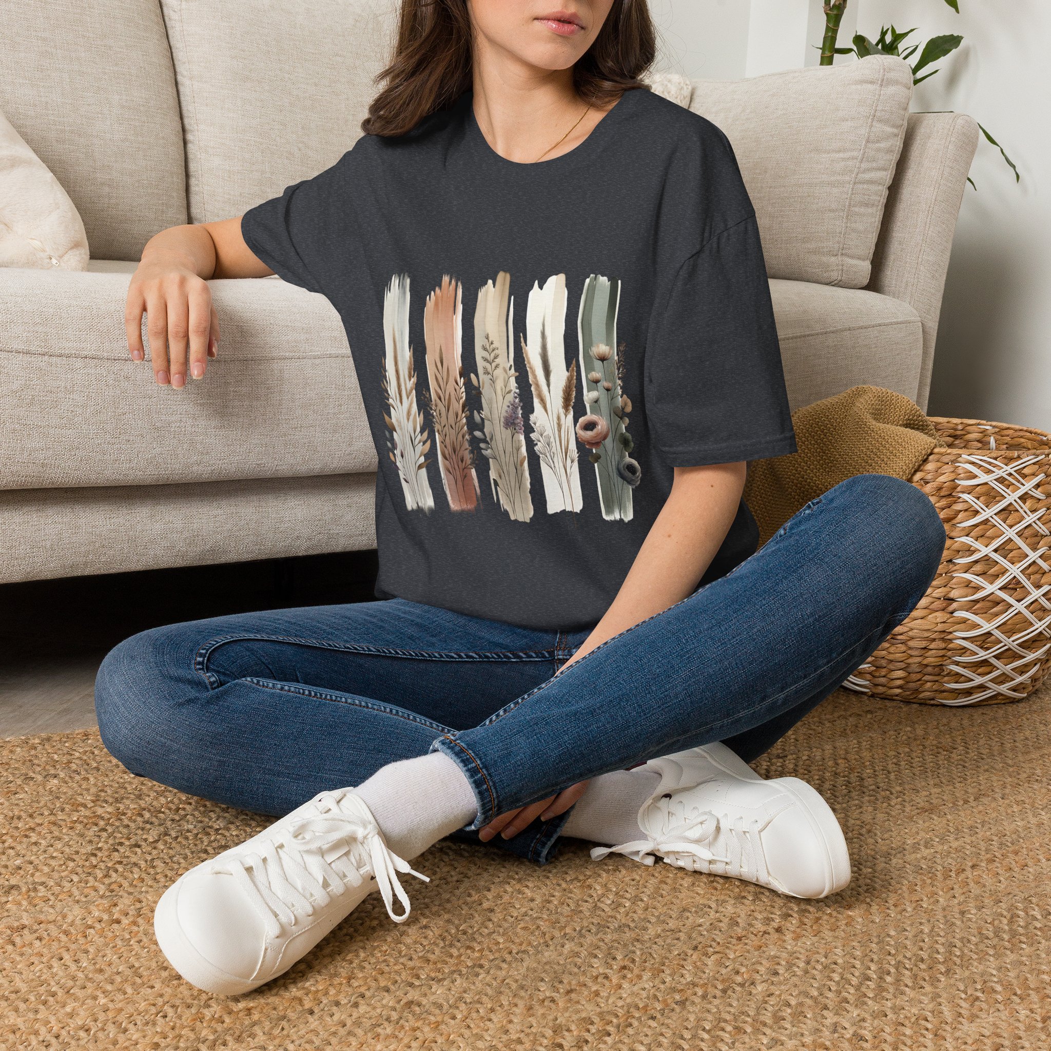 Botanical Brushstroke Neutral Floral Stems T-Shirt