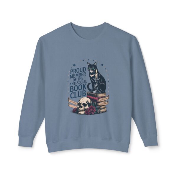 “Proud Member of the Anti-Social Book Club” Cat & Skull Crewneck Sweatshirt