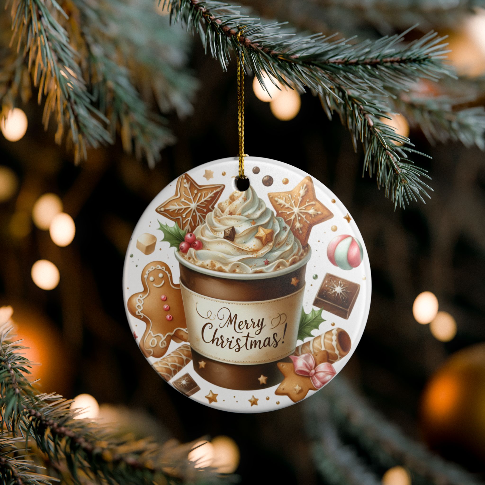 Hot Cocoa Christmas Ceramic Ornament