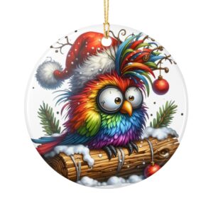 Christmas Parrot Santa Ceramic Ornament
