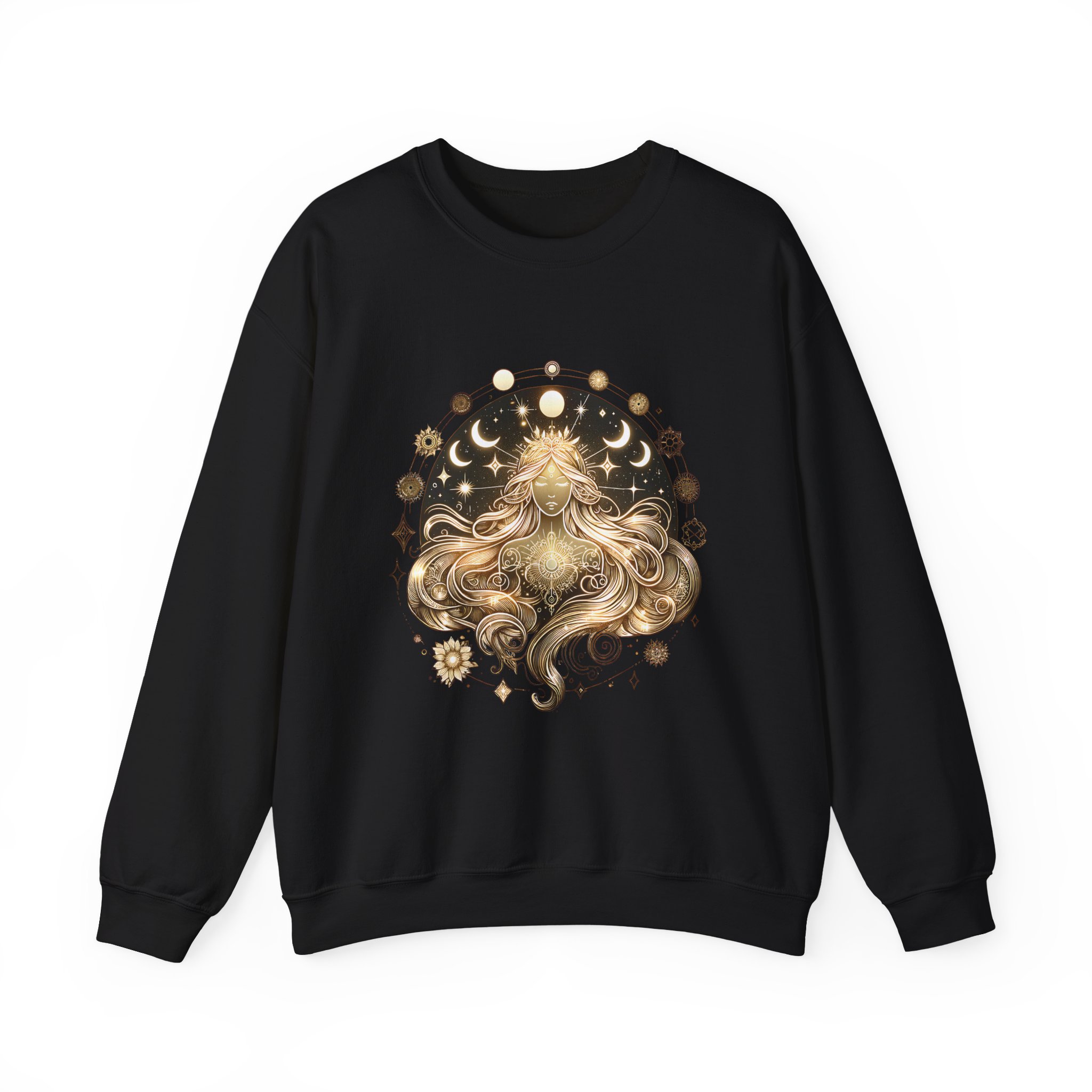 Golden Moon Phases Astrology Celestial Lioness Crewneck Sweatshirt