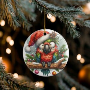 Christmas Parrot Santa Ceramic Ornament