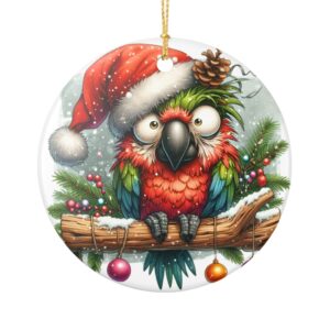 Christmas Parrot Santa Ceramic Ornament
