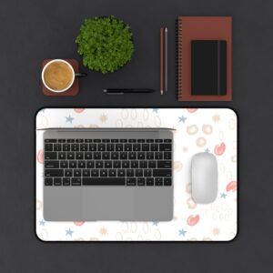 Coral & Blue Doodle Desk Mat