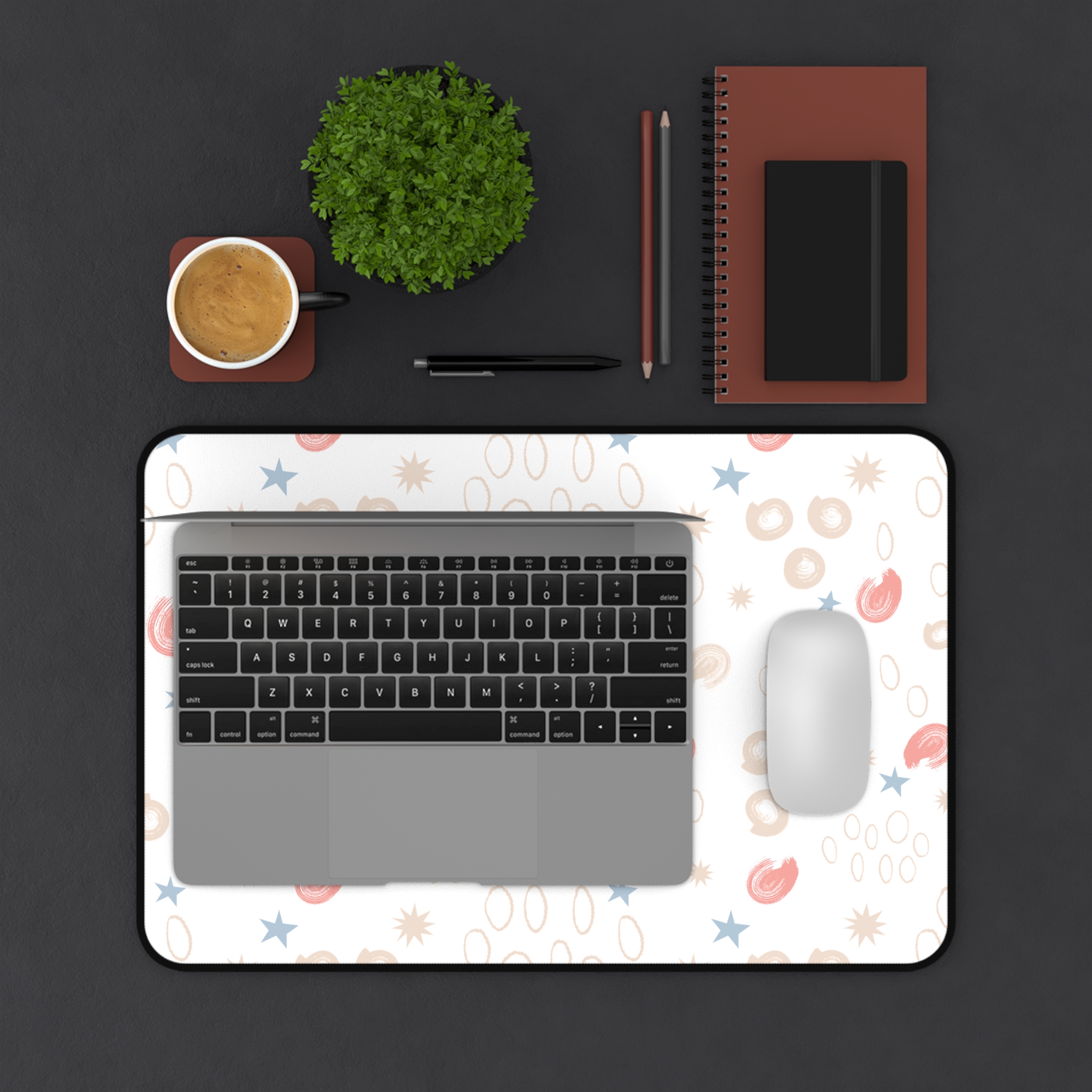Coral & Blue Doodle Desk Mat