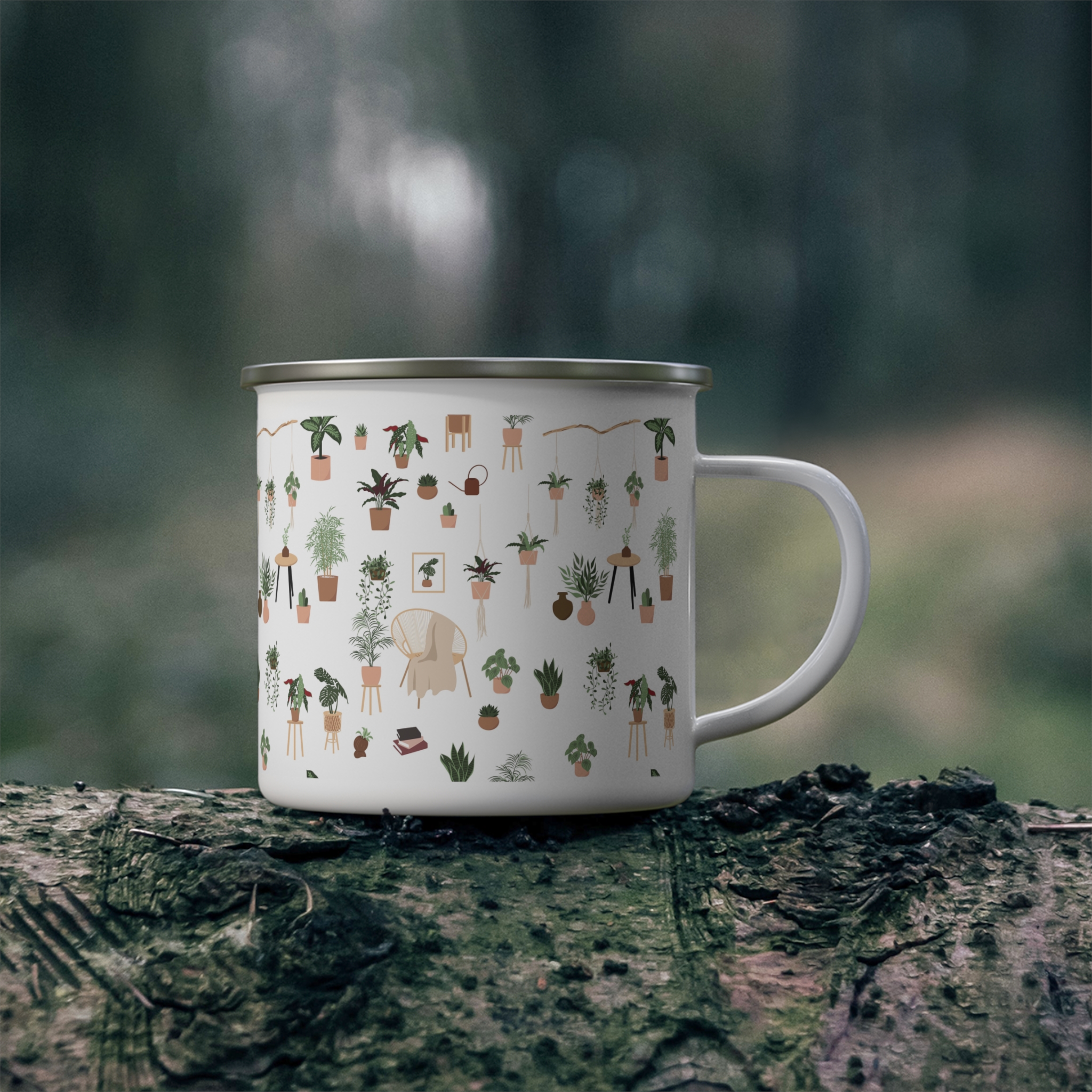 Indoor Plant Botanical Enamel Camping Mug