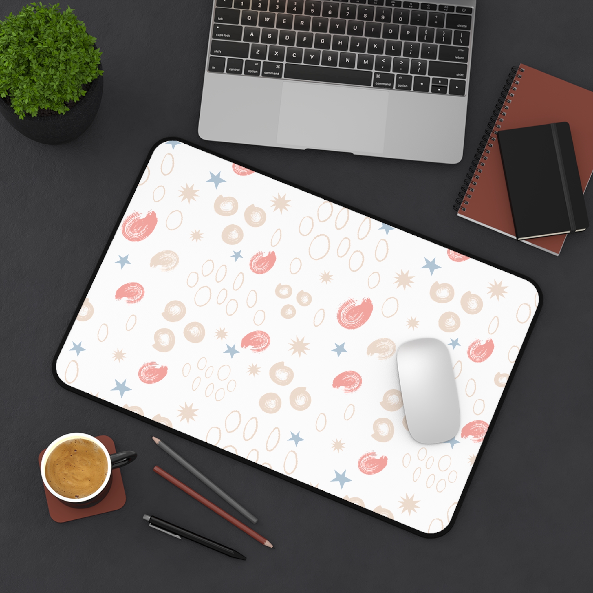 Coral & Blue Doodle Desk Mat