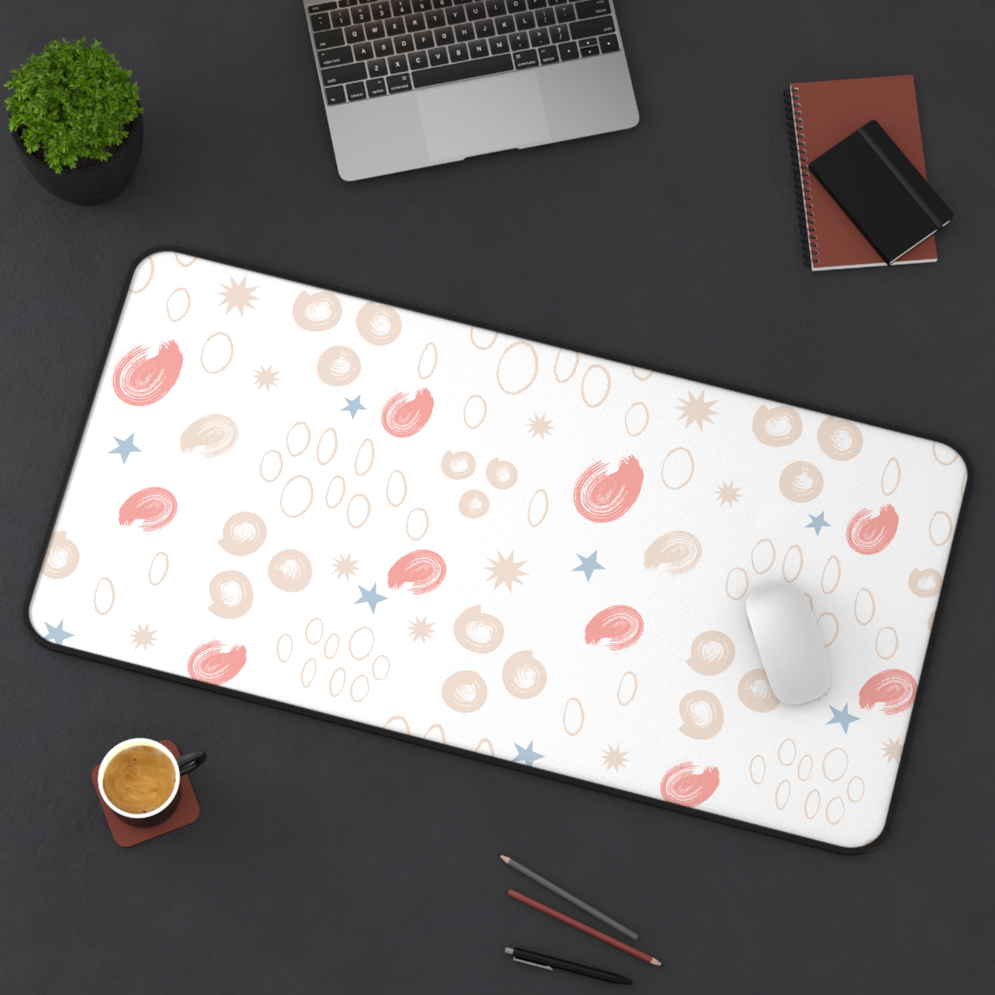 Coral & Blue Doodle Desk Mat