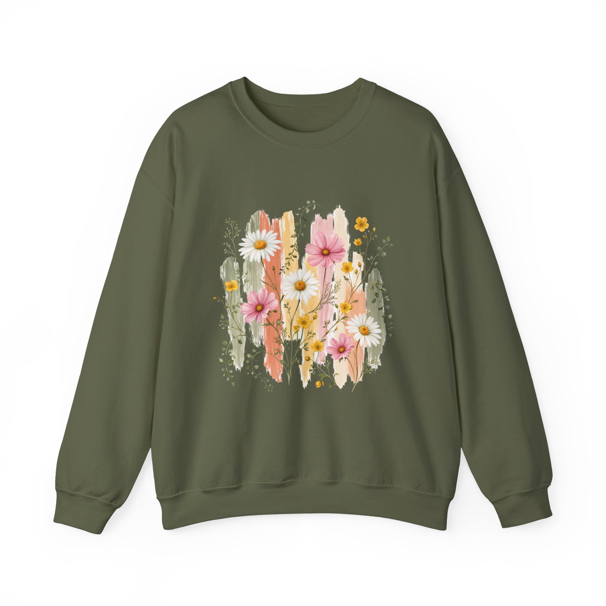 Pastel Wildflower Bouquet Watercolor Crewneck Sweatshirt
