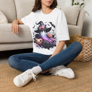 Cute Floral Witchy Ghost Hat T-Shirt