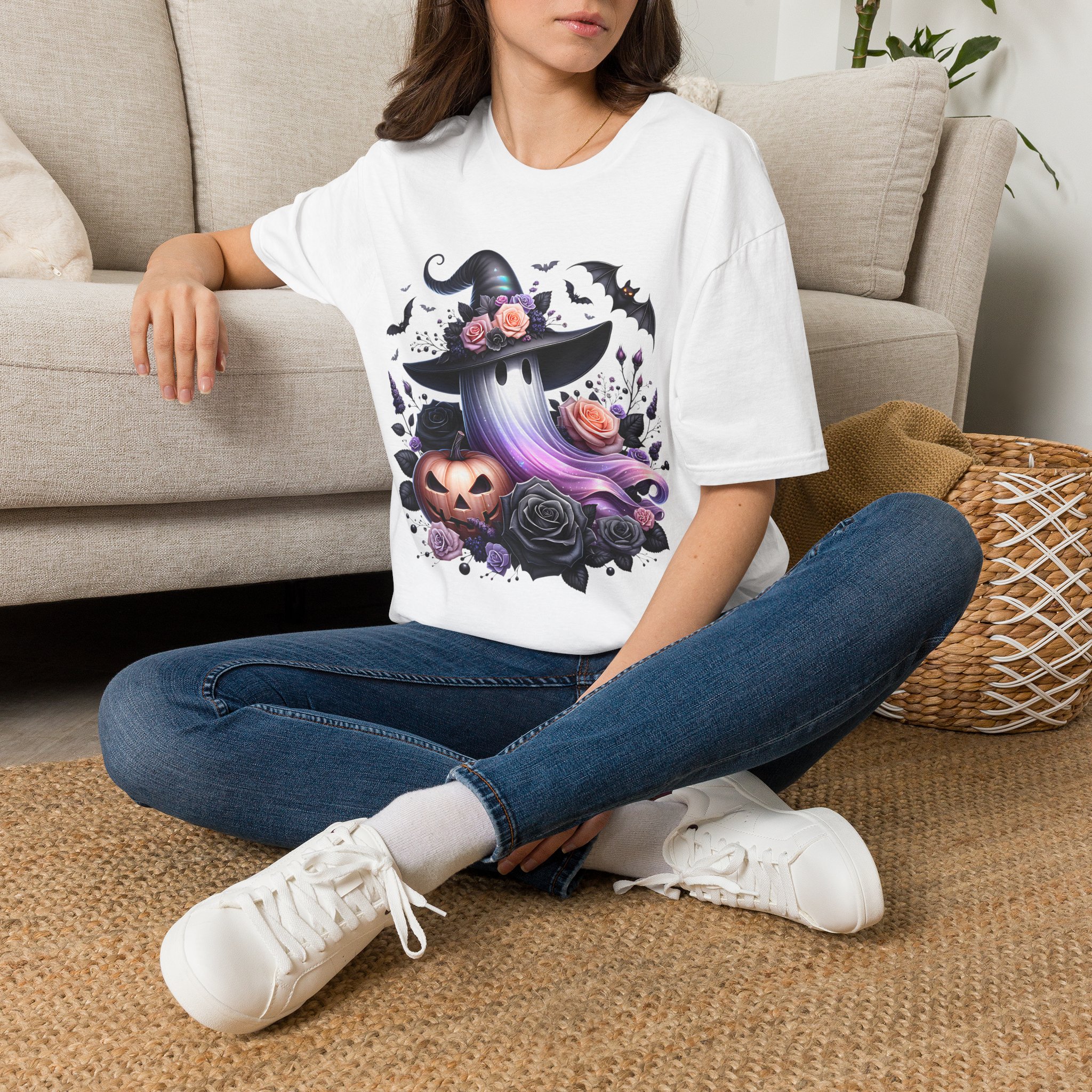 Cute Floral Witchy Ghost Hat T-Shirt