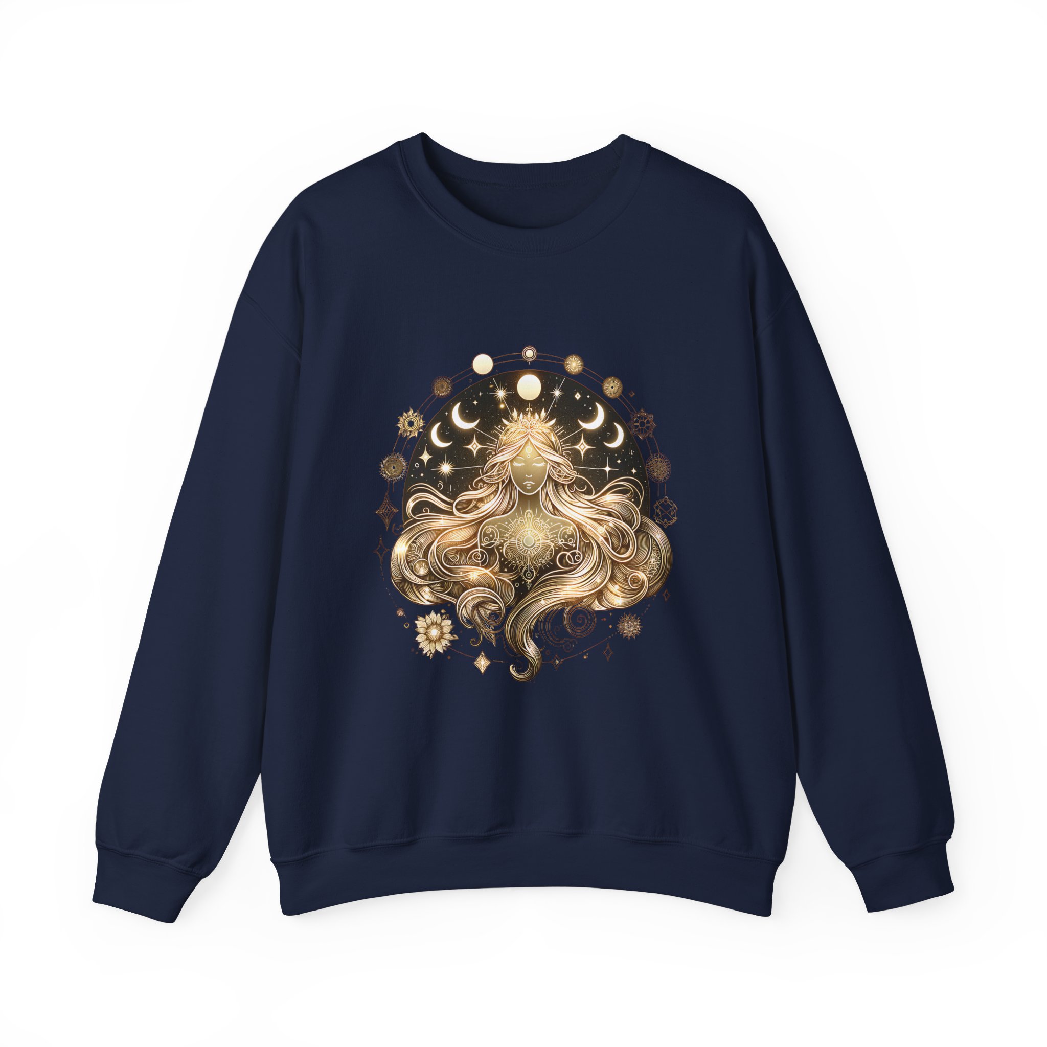Golden Moon Phases Astrology Celestial Lioness Crewneck Sweatshirt