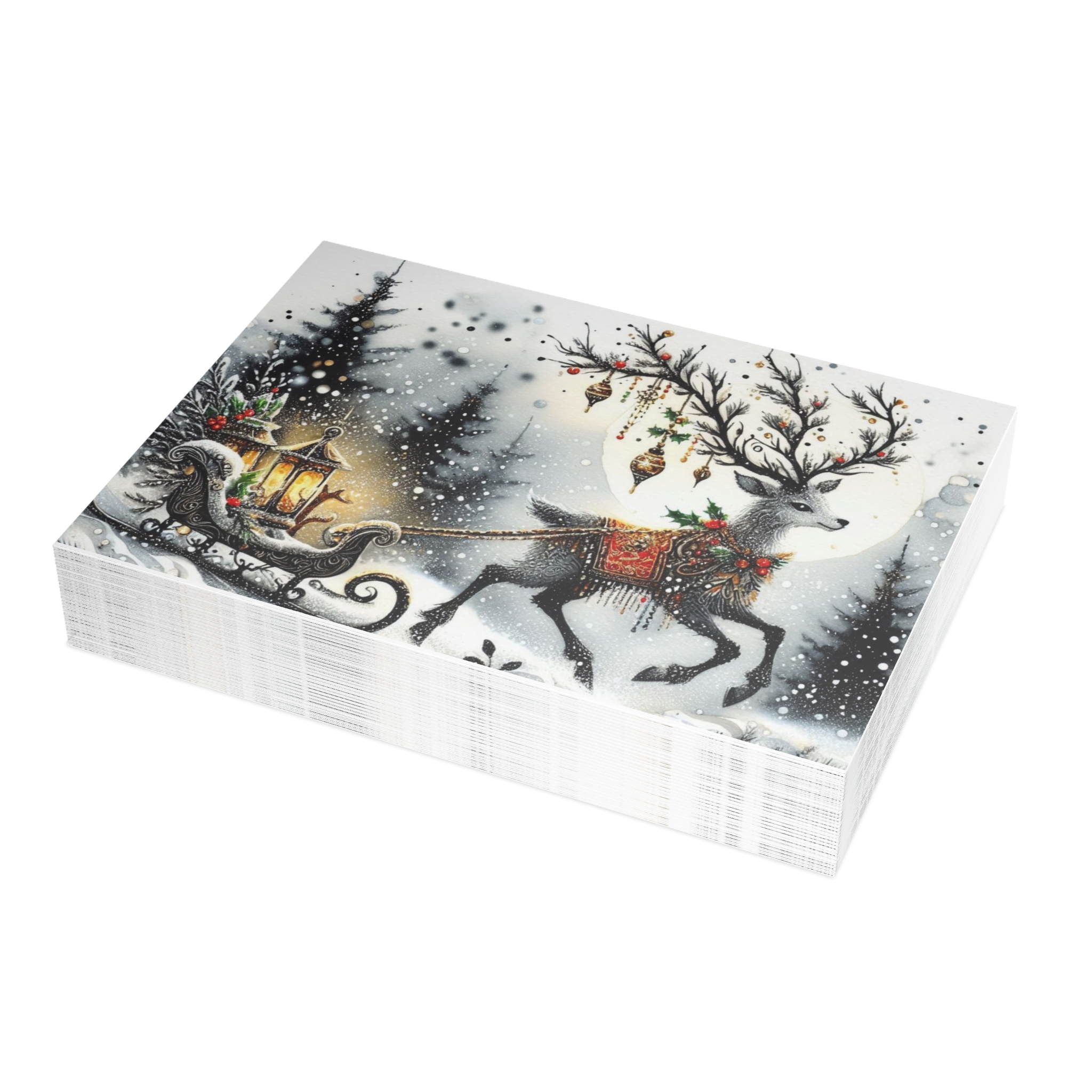 Christmas Reindeer Sleigh Greeting Card