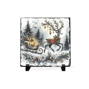 Christmas Reindeer Sleigh Winter Wonderland Slate Desk Plaque