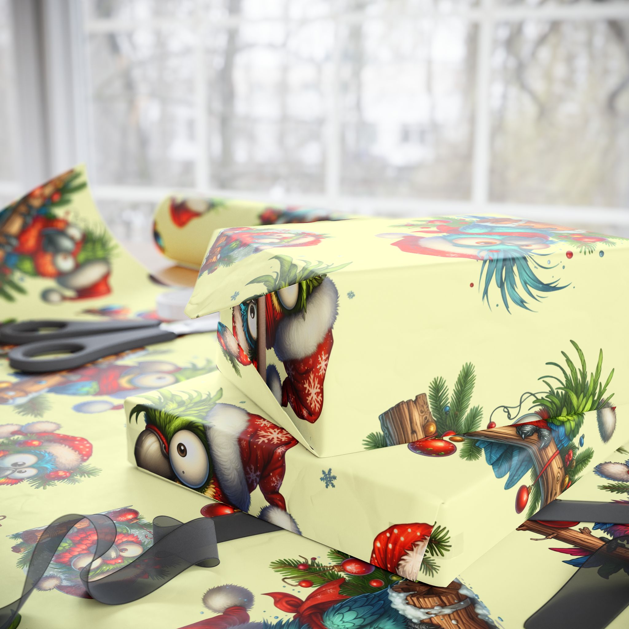 Whimsical Christmas Parrot Wrapping Paper