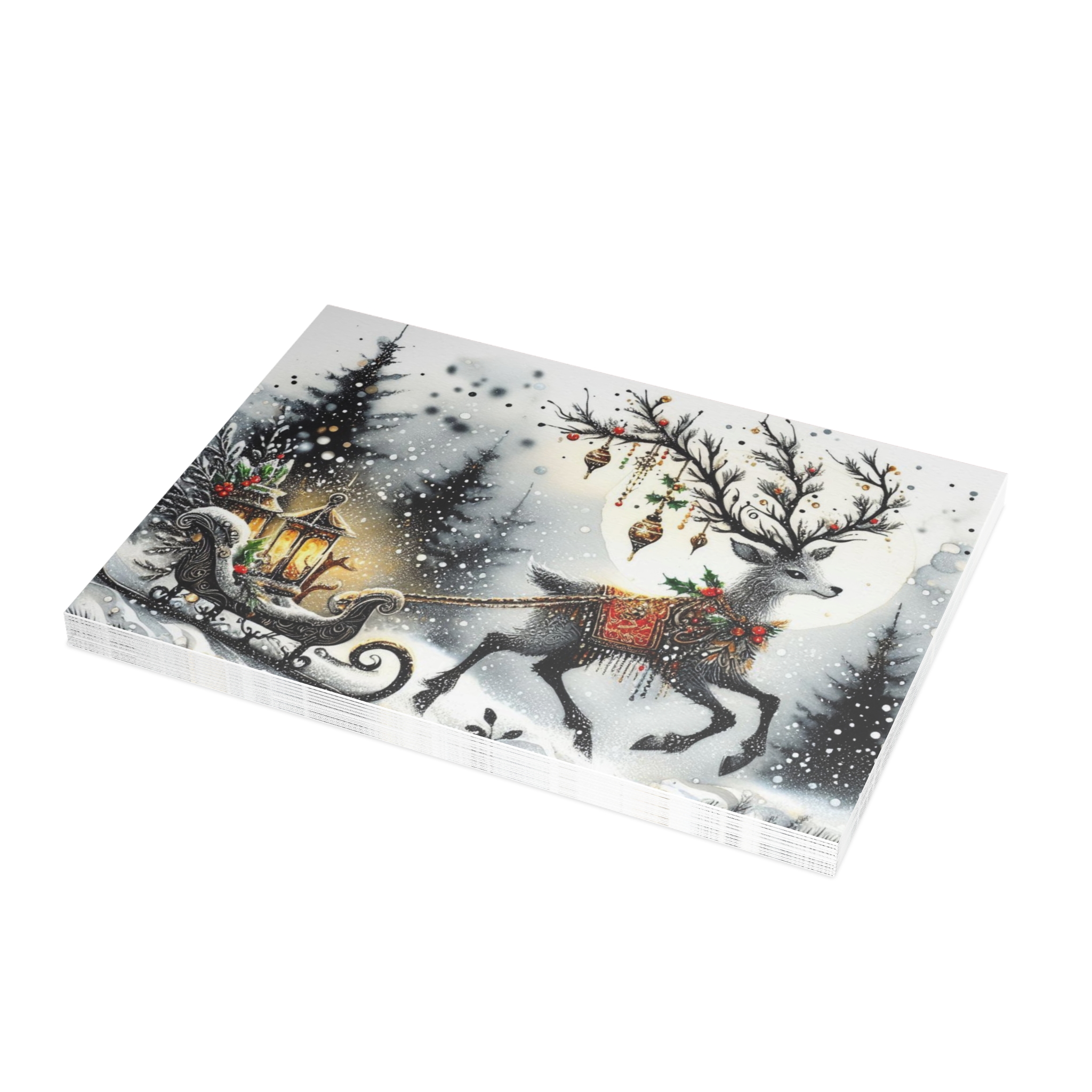 Christmas Reindeer Sleigh Greeting Card