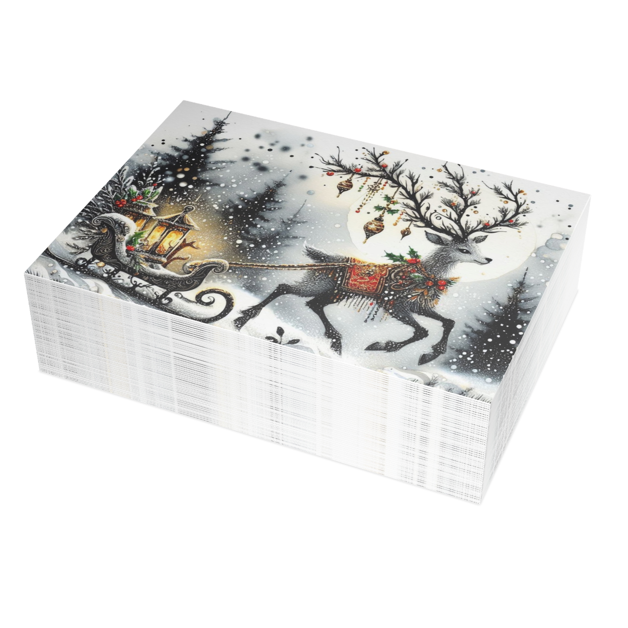 Christmas Reindeer Sleigh Greeting Card