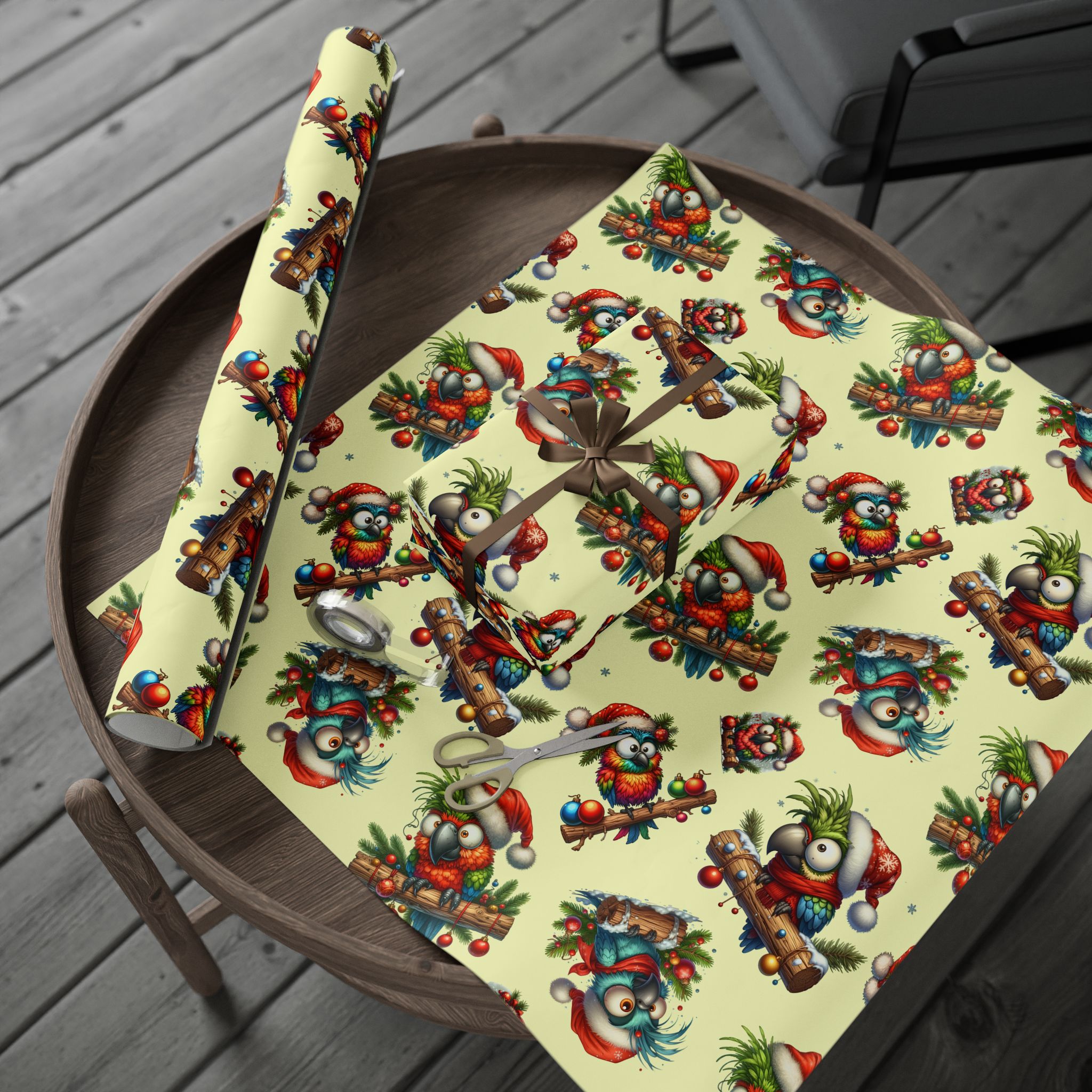 Whimsical Christmas Parrot Wrapping Paper