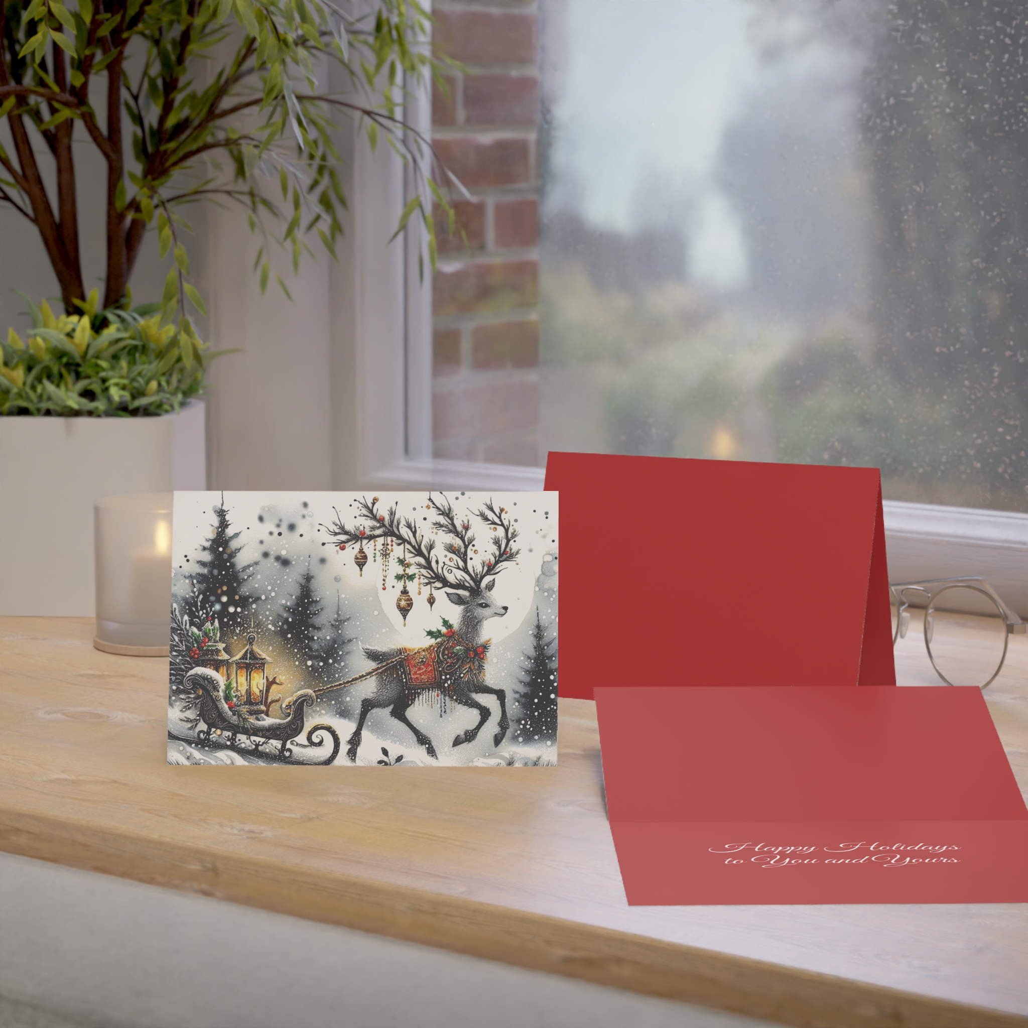 Christmas Reindeer Sleigh Greeting Card