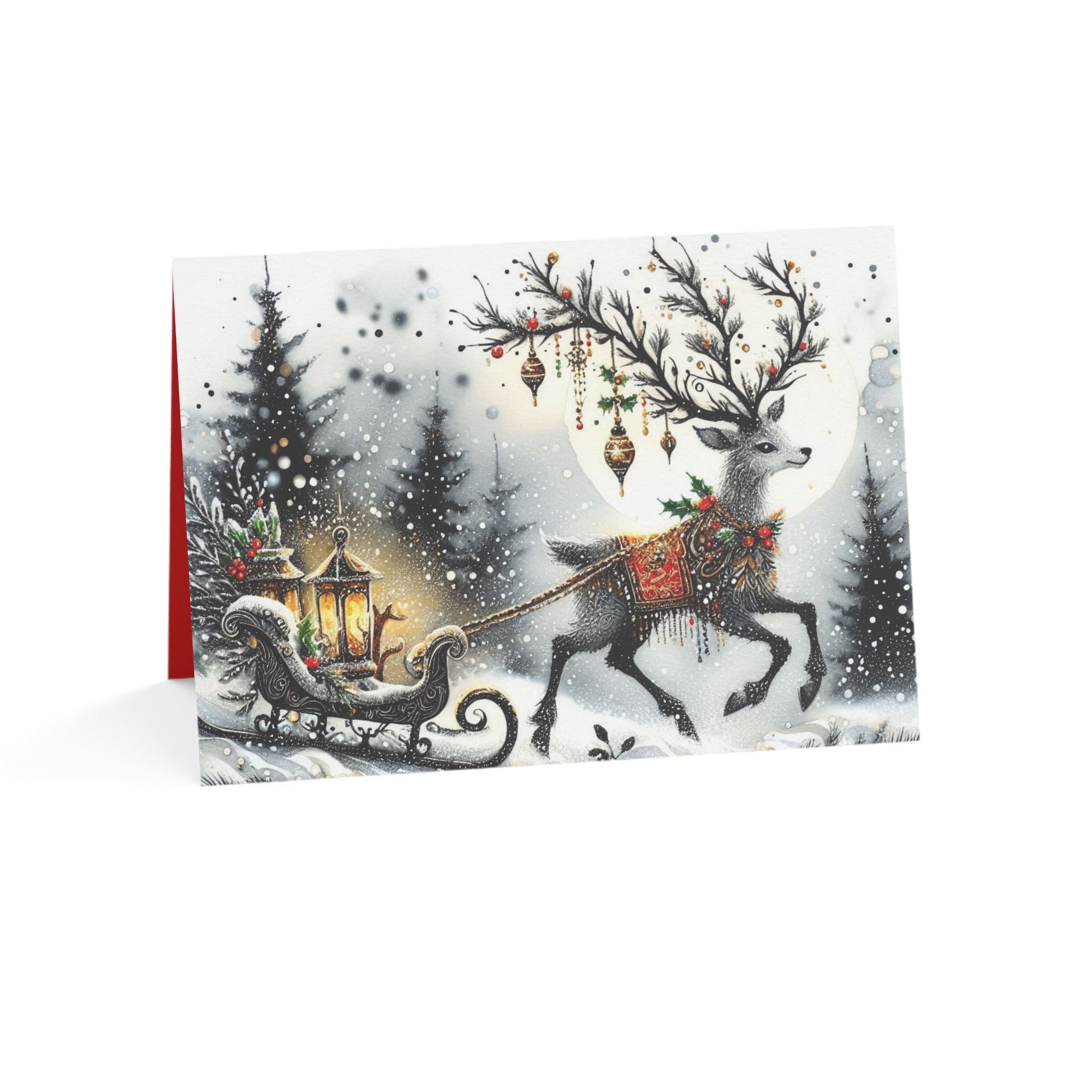 Christmas Reindeer Sleigh Greeting Card